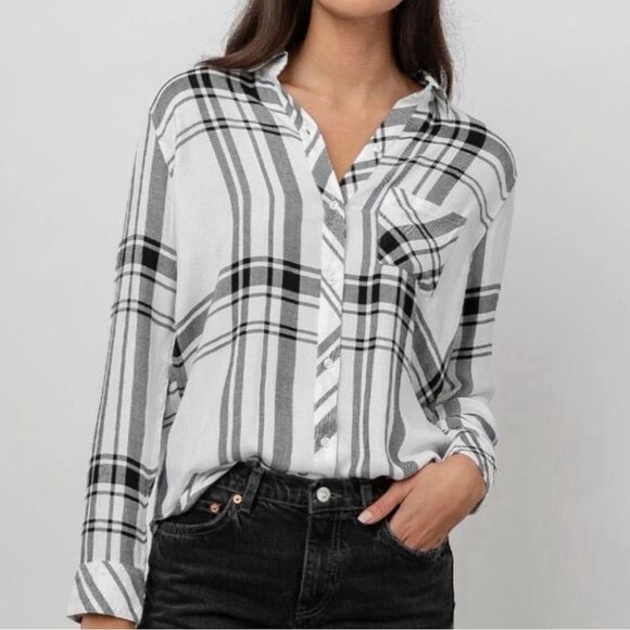 Rails Button Down Plaid Hunter Shirt Size XS Black White - Picture 1 of 8